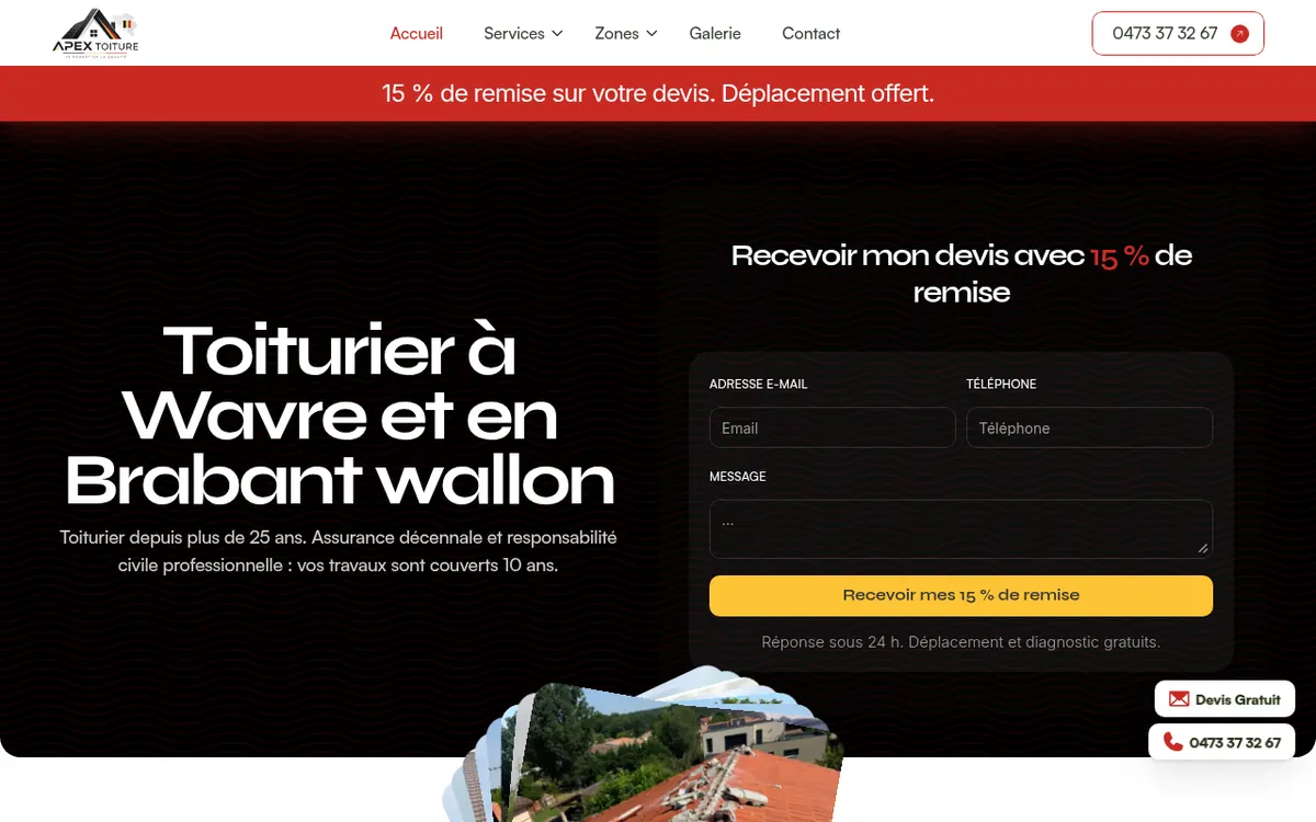 Capture d’écran du site de Apex Toiture