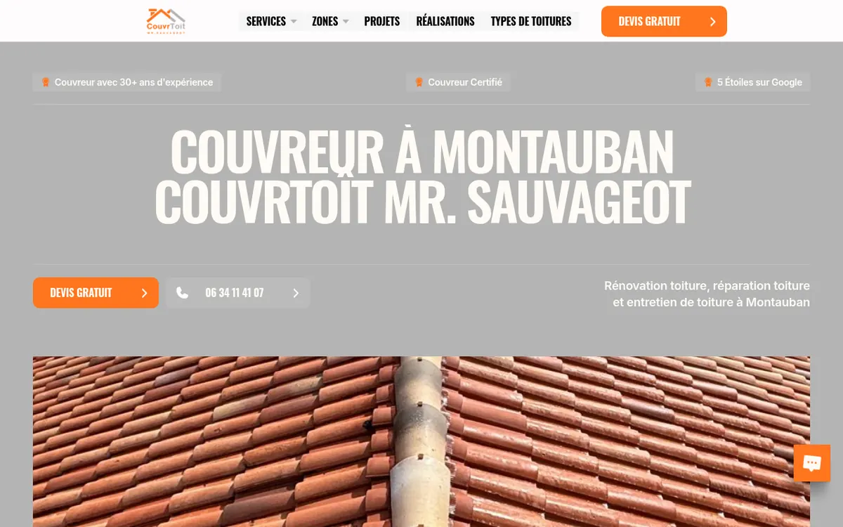 Capture d’écran du site de CouvrToît Mr Sauvageot